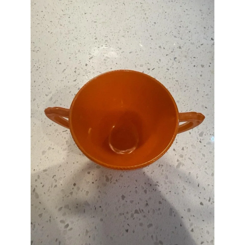Unusual Jeannette Homespun Fine Rib ORANGE Fired On Sugar Bowl Depression Glass